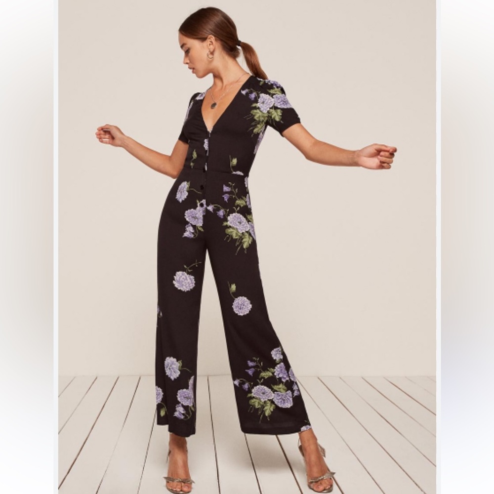 Reformation France Jumpsuit Regalia Short Sleeve Floral Black Size 4/ XS